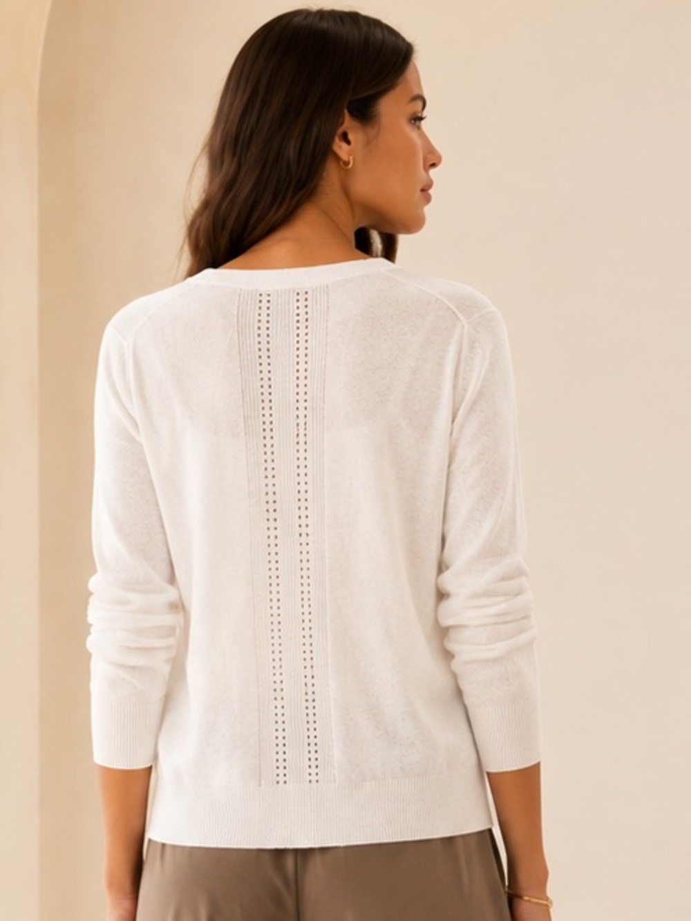 Banana Republic Luxe Blend Cardigan Silk Cashmere Pointelle White Sz MP - Picture 3 of 8